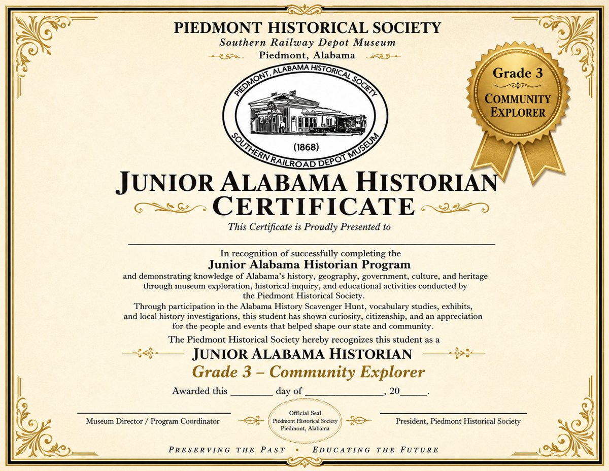 Junior Alabama Historian certificate — Grade 3, Community Explorer