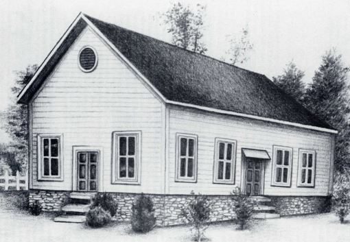 A drawing of the white frame Cross Plains Missionary Baptist Church