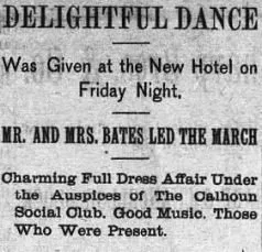 A newspaper headline reading Delightful Dance Was Given at the New Hotel