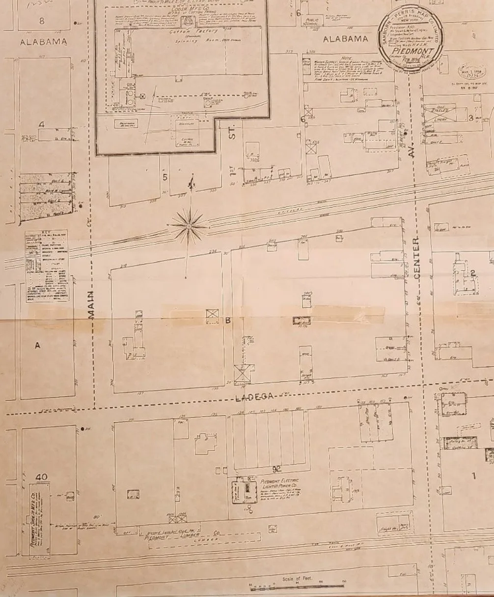 A Sanborn-Perris fire insurance map of downtown Piedmont dated 1894