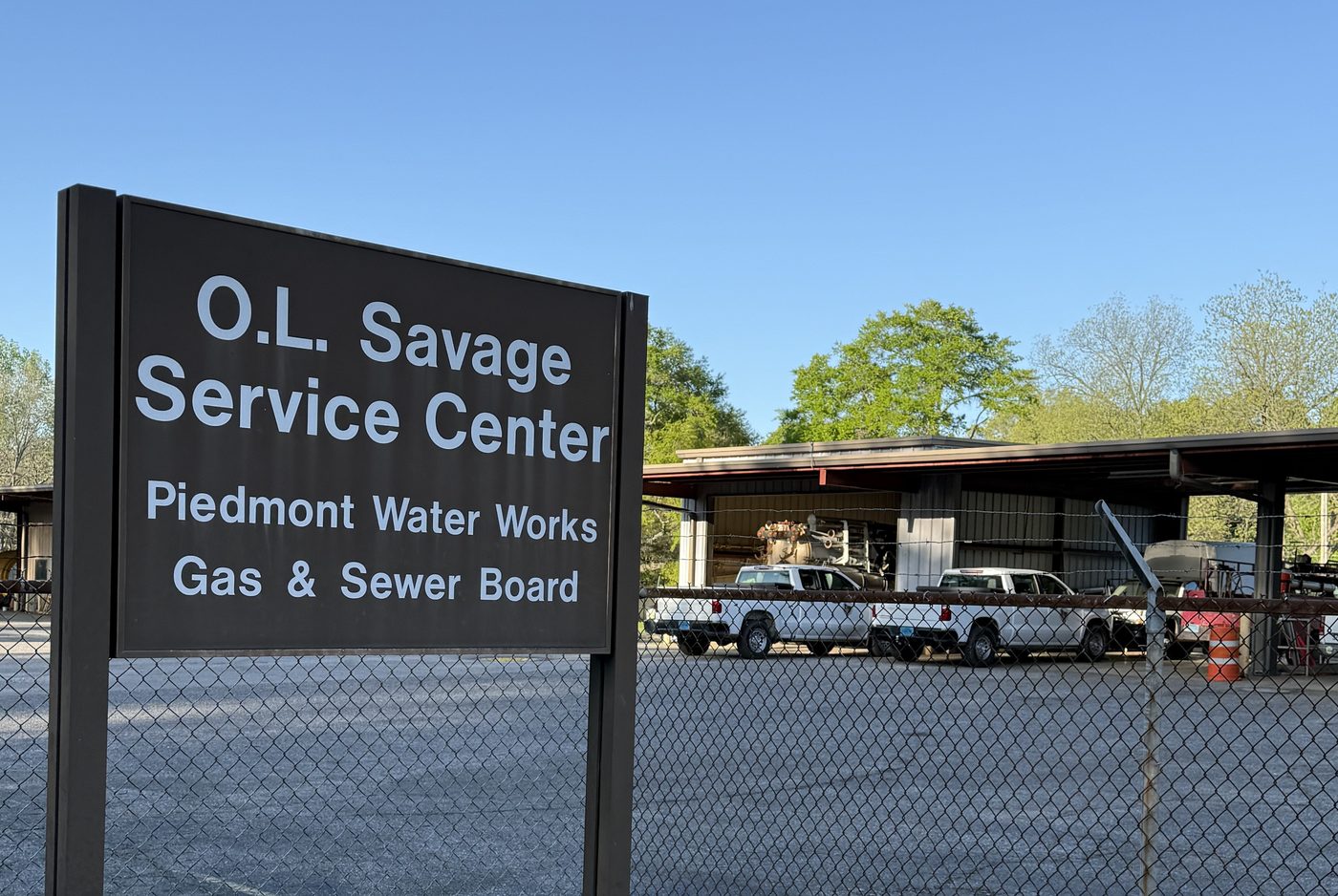 The O.L. Savage Service Center sign for the Piedmont Water Works, Gas and Sewer Board