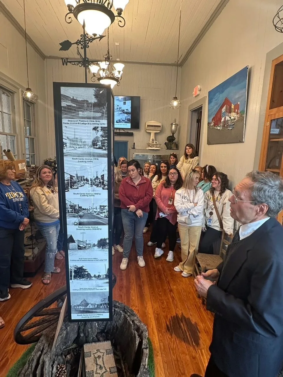 Visitors touring the depot museum